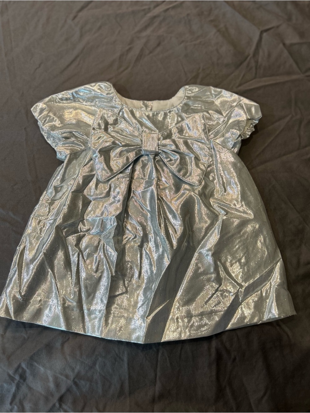Zara Silver Shimmery Bow-Front Girls Dress